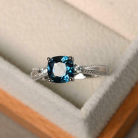 1 Ct Cushion Cut London Blue Topaz 925 Sterling Silver Three-Stone Promise Ring