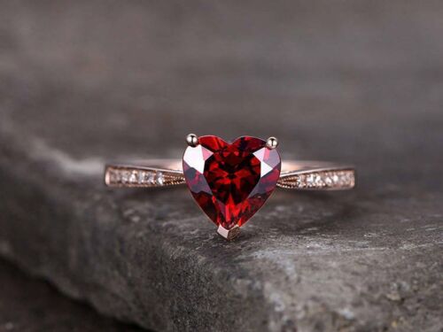 1 Ct Heart Cut Red Garnet 925 Sterling Silver Solitaire W/Accents Proposal Ring
