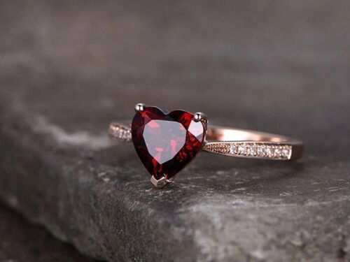 1 Ct Heart Cut Red Garnet 925 Sterling Silver Solitaire W/Accents Proposal Ring
