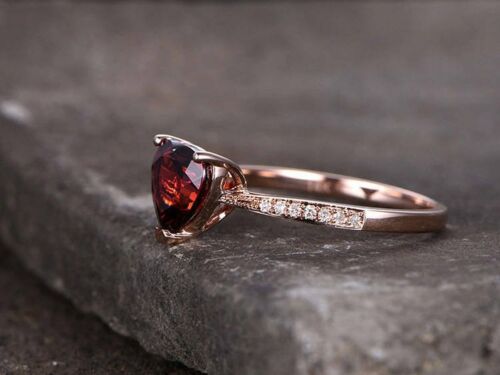 1 Ct Heart Cut Red Garnet 925 Sterling Silver Solitaire W/Accents Proposal Ring