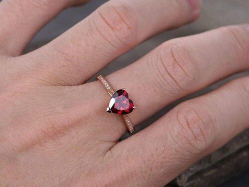 1 Ct Heart Cut Red Garnet 925 Sterling Silver Solitaire W/Accents Proposal Ring