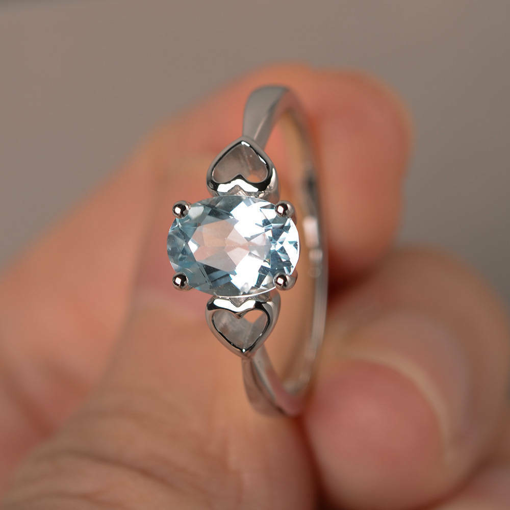 1 Ct Oval Cut Aquamarine 925 Sterling Silver Solitaire Promise Engagement Ring
