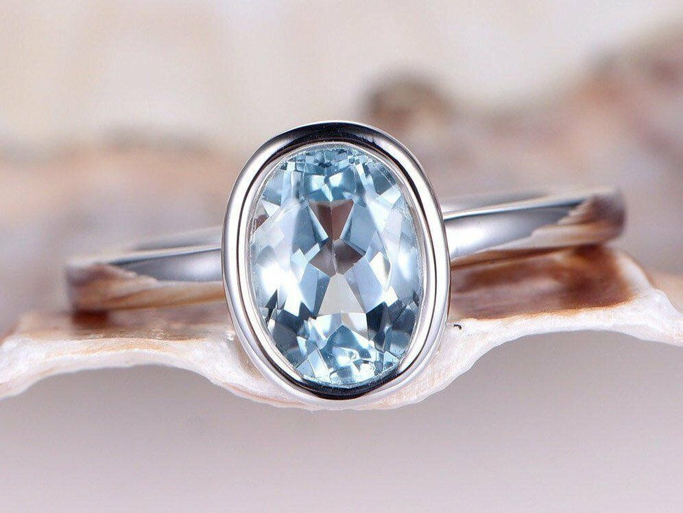 1.00 Ct Oval Cut Aquamarine 925 Sterling Silver Solitaire March Birthstone Ring