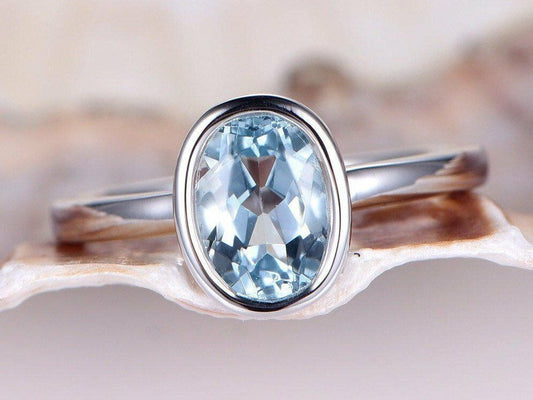 1.00 Ct Oval Cut Aquamarine 925 Sterling Silver Solitaire March Birthstone Ring