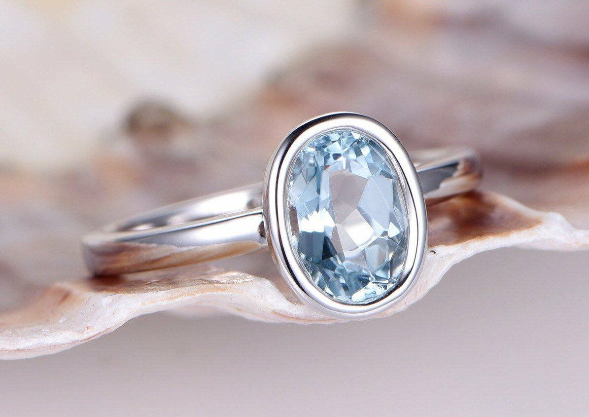 1.00 Ct Oval Cut Aquamarine 925 Sterling Silver Solitaire March Birthstone Ring