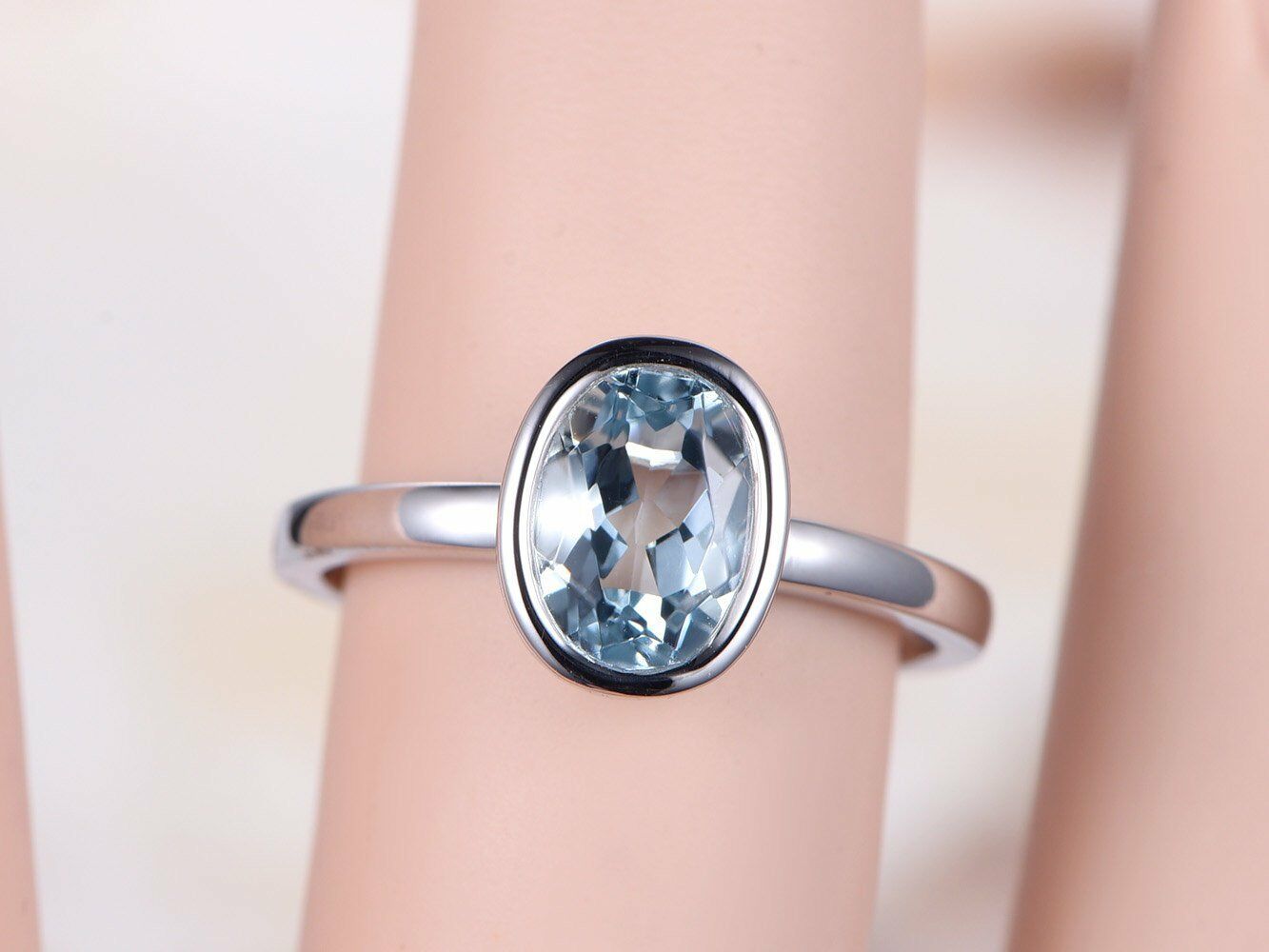 1.00 Ct Oval Cut Aquamarine 925 Sterling Silver Solitaire March Birthstone Ring