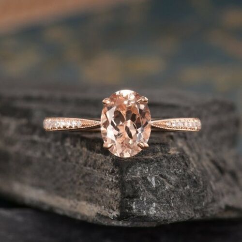 1.25 Ct Oval Cut Peach Morganite Rose Gold Over On 925 Sterling Silver Solitaire W/Accents Promise Ring