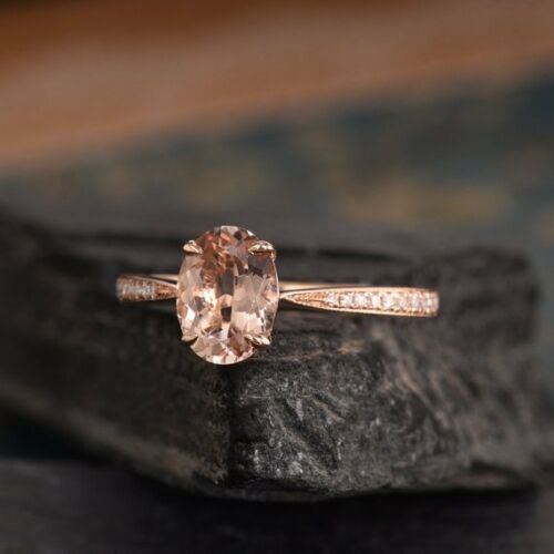 1.25 Ct Oval Cut Peach Morganite Rose Gold Over On 925 Sterling Silver Solitaire W/Accents Promise Ring