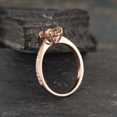 1.25 Ct Oval Cut Peach Morganite Rose Gold Over On 925 Sterling Silver Solitaire W/Accents Promise Ring