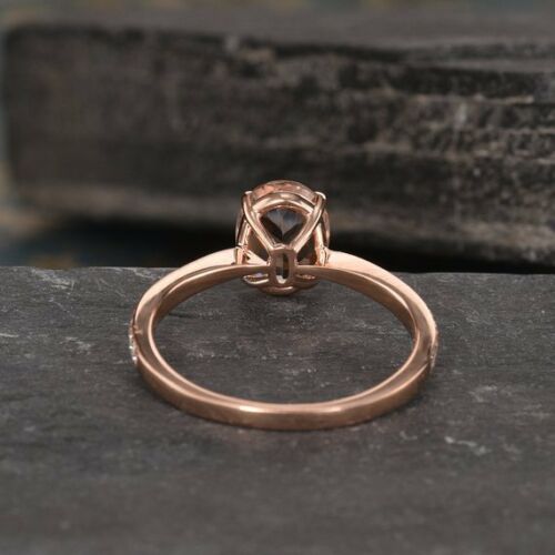 1.25 Ct Oval Cut Peach Morganite Rose Gold Over On 925 Sterling Silver Solitaire W/Accents Promise Ring