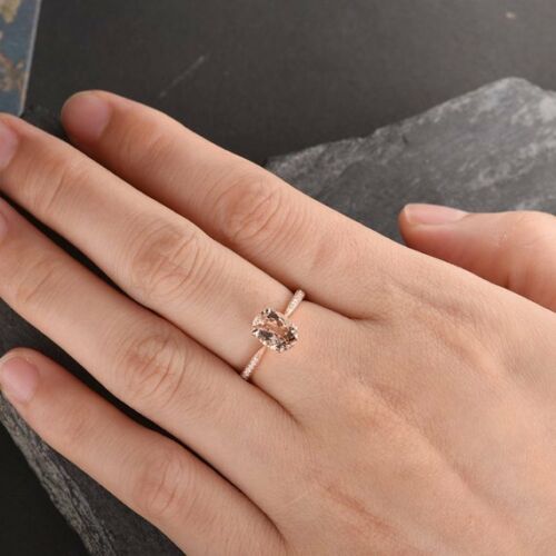 1.25 Ct Oval Cut Peach Morganite Rose Gold Over On 925 Sterling Silver Solitaire W/Accents Promise Ring