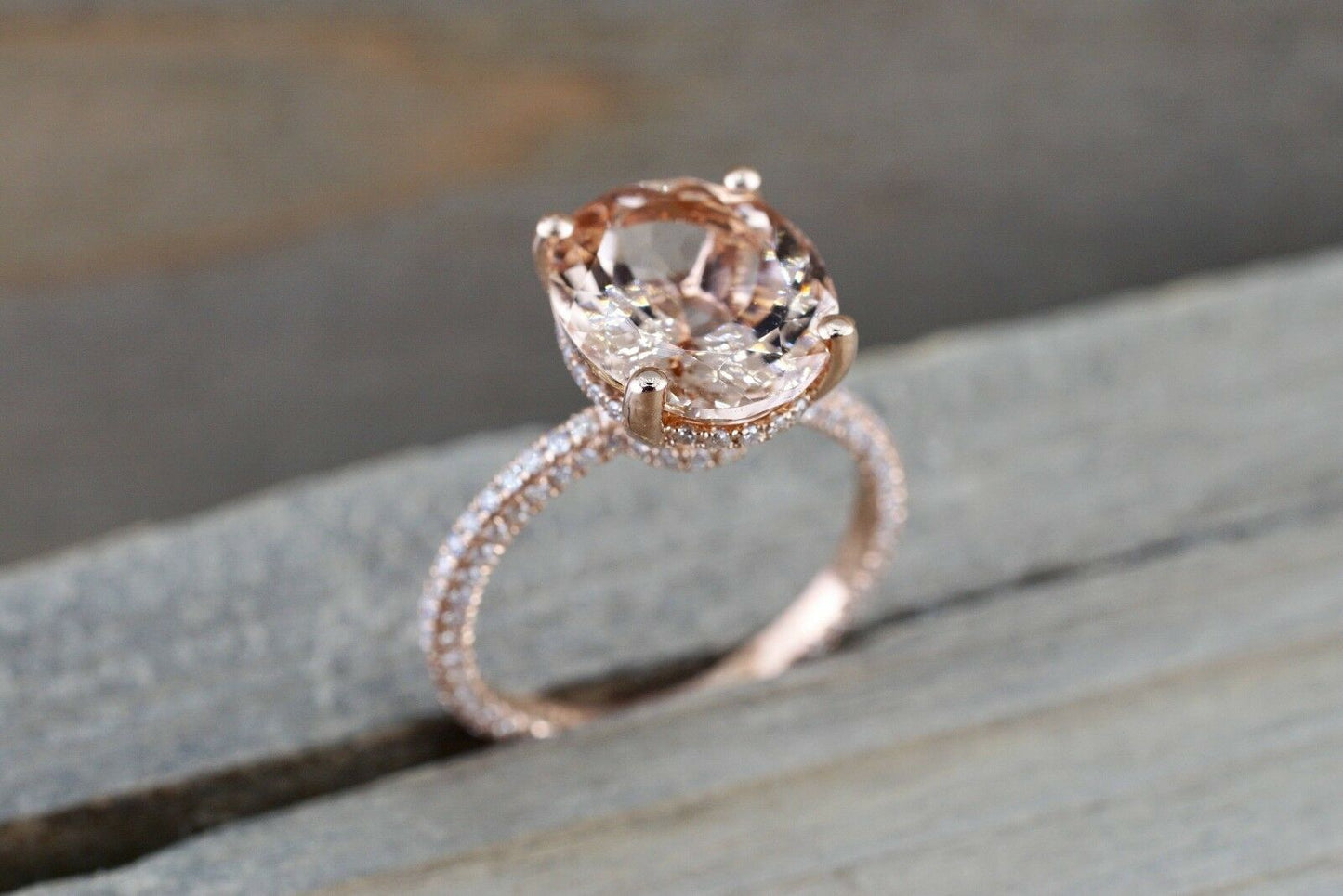 2.25 CT Oval Cut Peach Morganite Halo Engagement Ring In Rose Gold Over On 925 Sterling Silver