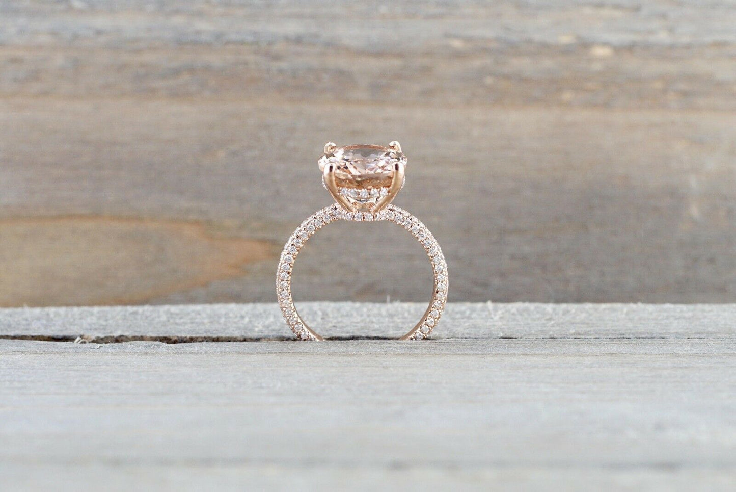 2.25 CT Oval Cut Peach Morganite Halo Engagement Ring In Rose Gold Over On 925 Sterling Silver