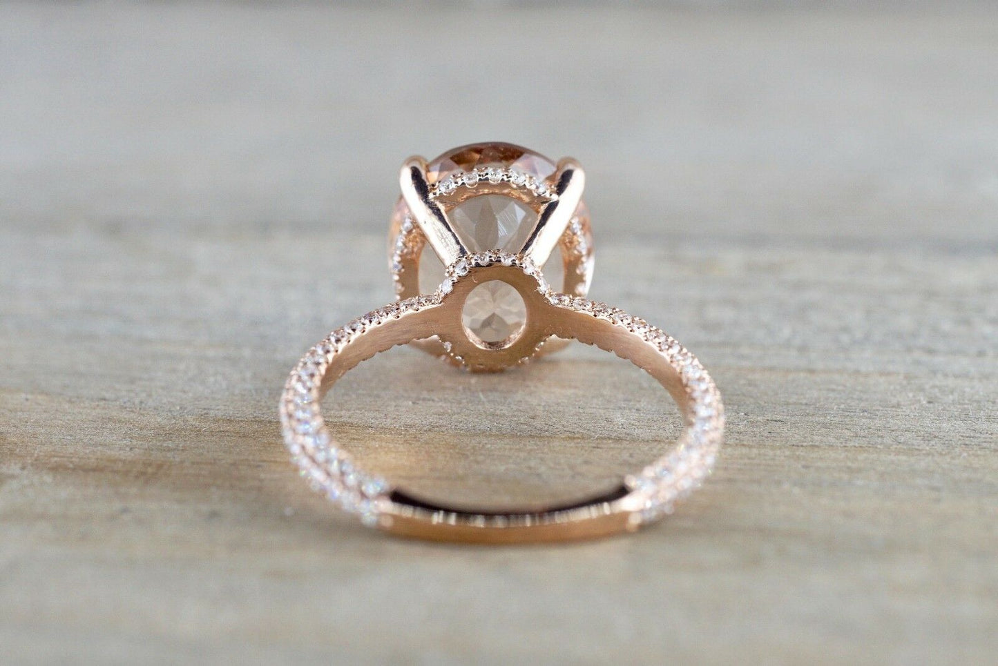 2.25 CT Oval Cut Peach Morganite Halo Engagement Ring In Rose Gold Over On 925 Sterling Silver
