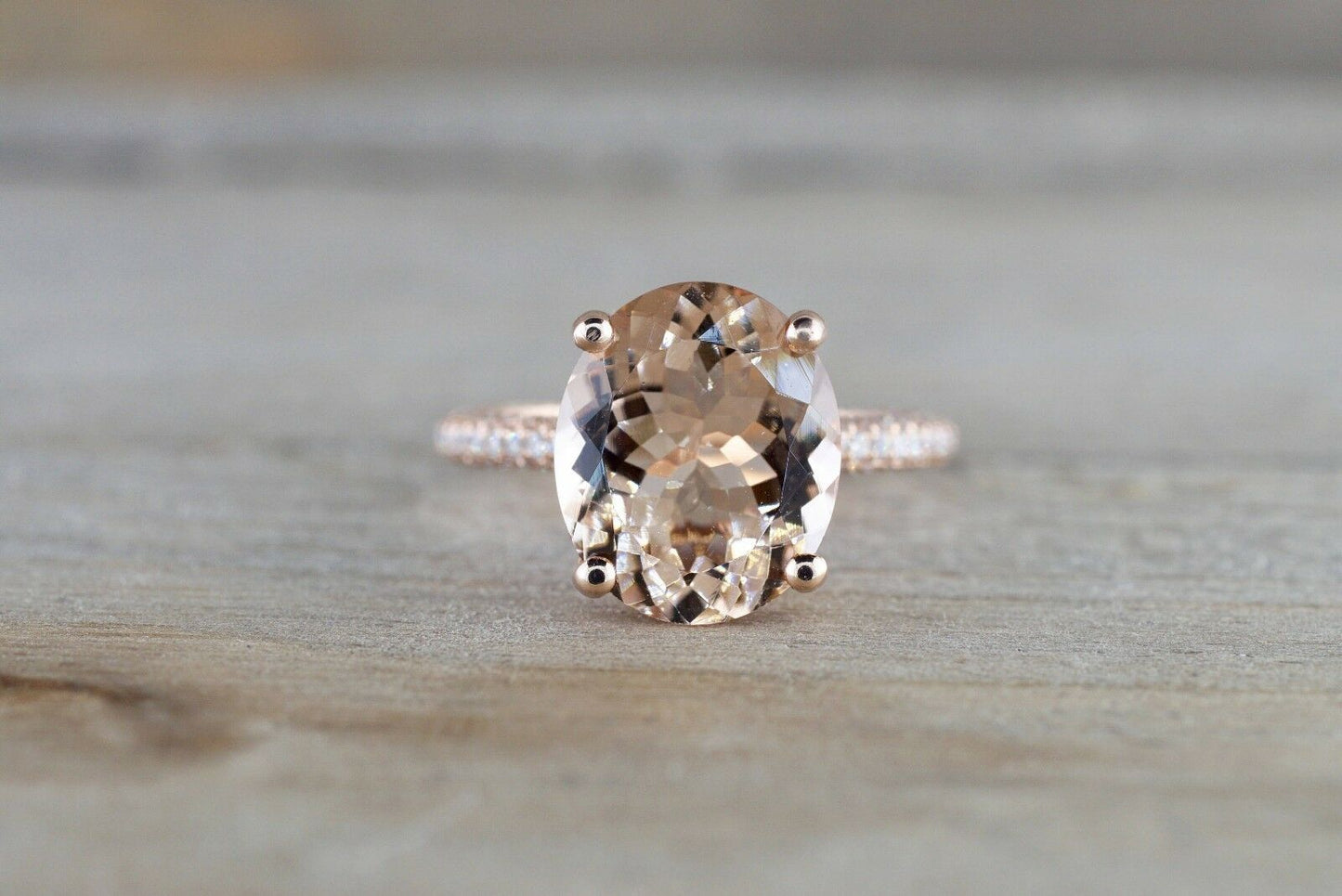 2.25 CT Oval Cut Peach Morganite Halo Engagement Ring In Rose Gold Over On 925 Sterling Silver