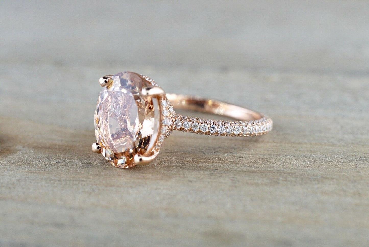 2.25 CT Oval Cut Peach Morganite Halo Engagement Ring In Rose Gold Over On 925 Sterling Silver