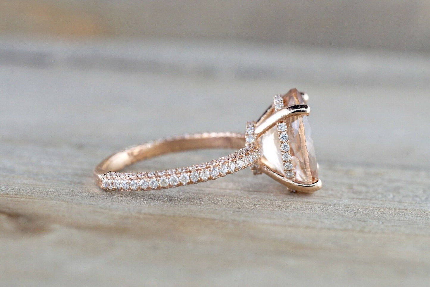 2.25 CT Oval Cut Peach Morganite Halo Engagement Ring In Rose Gold Over On 925 Sterling Silver