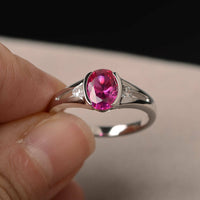 1 Ct Oval Cut Pink Ruby & Round Diamond 925 Sterling Silver Three-Stone Promise Ring
