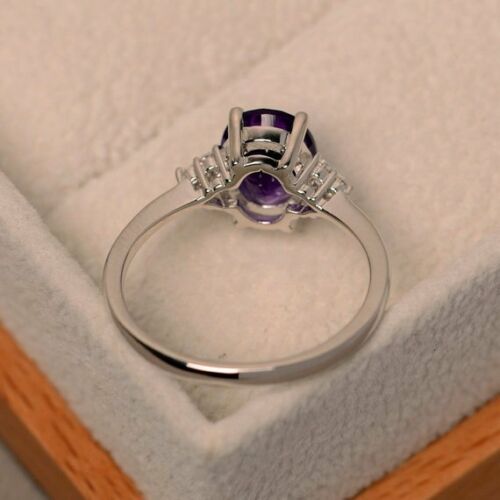 1.25 Ct Oval Cut Purple Amethyst Solitaire W/Accents Engagement Ring 925 Sterling Silver
