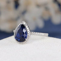 1.50 Ct Pear Cut Blue Sapphire Halo Engagement Ring In 925 Sterling Silver