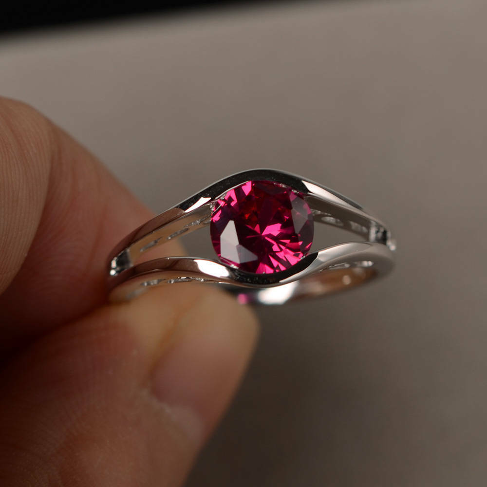 1 Ct Round Cut Pink Ruby 925 Sterling Silver Split Shank Promise/Engagement Ring