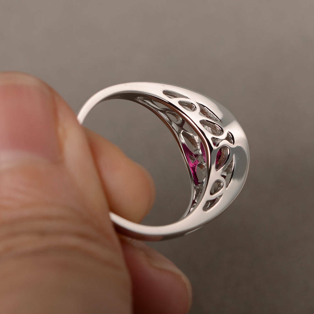 1 Ct Round Cut Pink Ruby 925 Sterling Silver Split Shank Promise/Engagement Ring