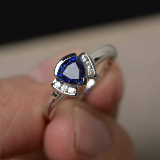 1.25 Ct Trillion Cut Blue Tanzanite 925 Sterling Silver Unique Design Promise Ring