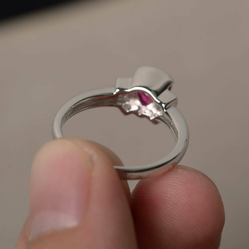1 Ct Trillion Cut Pink Ruby 925 Sterling Silver Unique Solitaire W/Accents Ring