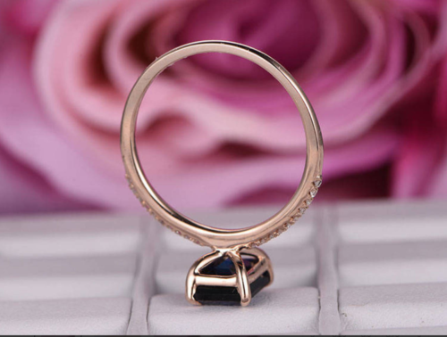 2 CT Emerald Cut Blue Sapphire 14K Rose Gold Over On 925 Silver Solitaire W/Accents Ring