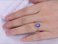 2 CT Emerald Cut Blue Sapphire 14K Rose Gold Over On 925 Silver Solitaire W/Accents Ring