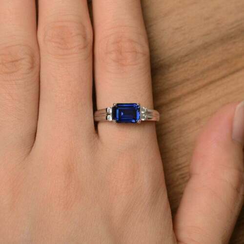 2.00 Ct Emerald Cut Blue Sapphire 925 Sterling Silver Solitaire Engagement Ring