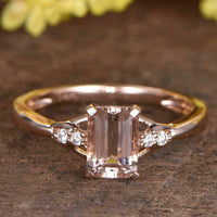 925 Sterling Silver 2.10 Ct Emerald Cut Peach Morganite Solitaire Engagement Ring