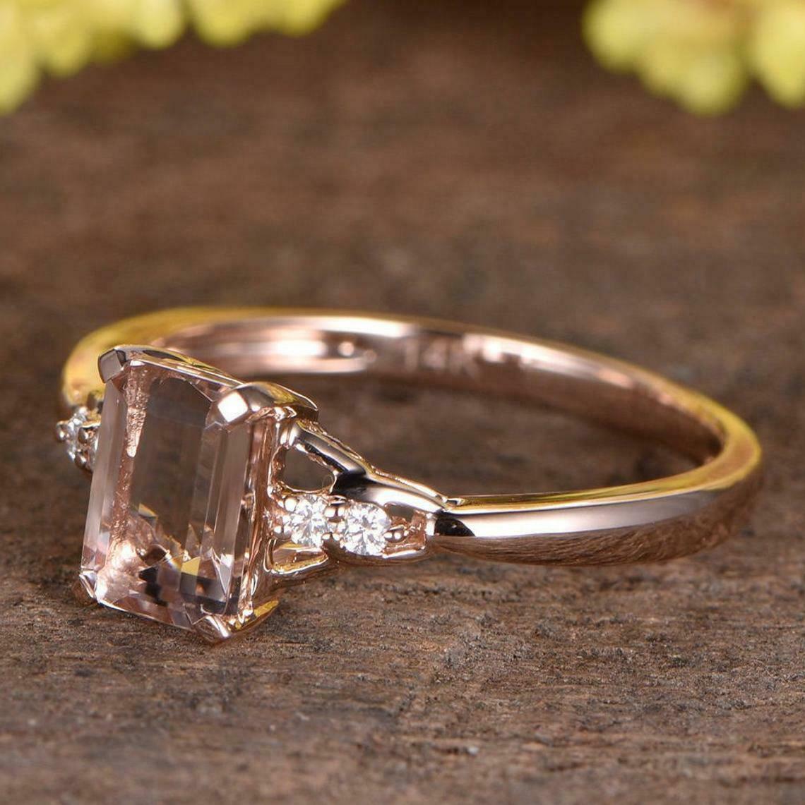 925 Sterling Silver 2.10 Ct Emerald Cut Peach Morganite Solitaire Engagement Ring