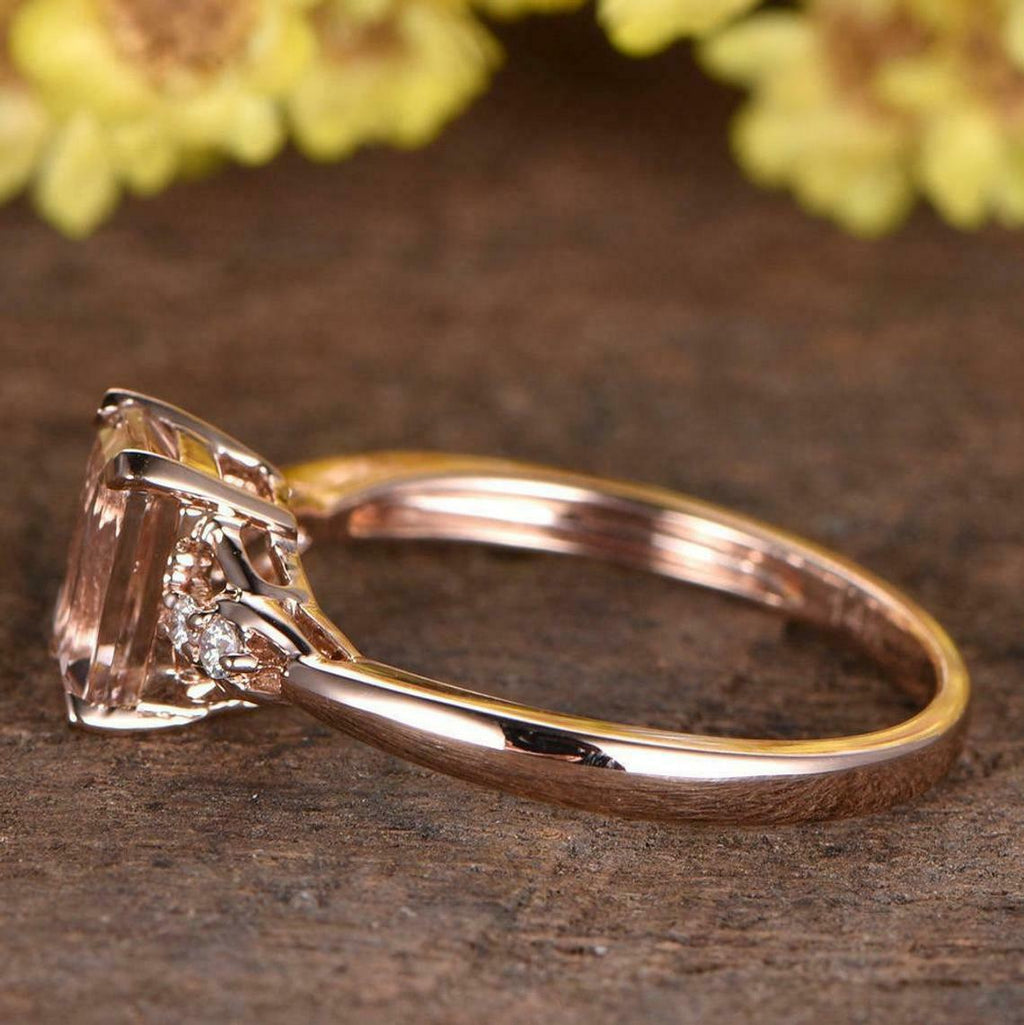 925 Sterling Silver 2.10 Ct Emerald Cut Peach Morganite Solitaire Engagement Ring