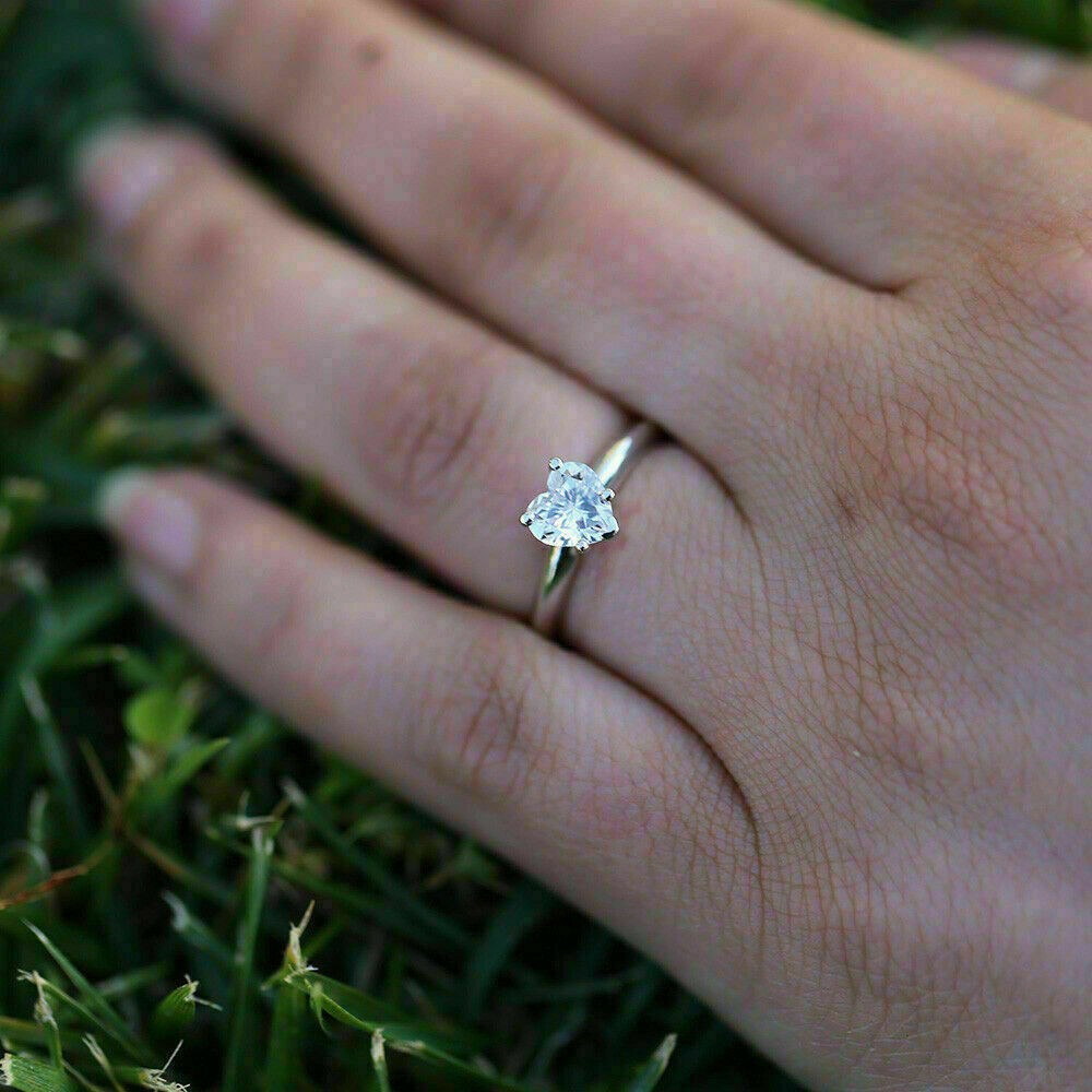 2 Ct Heart Cut 14K White Gold Over On 925 Sterling Silver Engagement/Proposal Ring