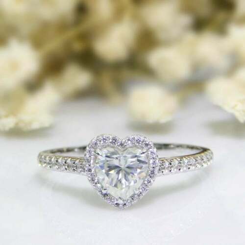 2.00 Ct Heart Shape Diamond Halo Engagement Ring 14K White Gold Finish On 925 Sterling Silver