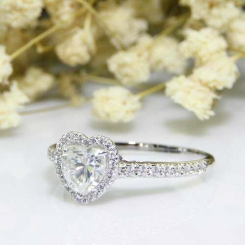 2.00 Ct Heart Shape Diamond Halo Engagement Ring 14K White Gold Finish On 925 Sterling Silver