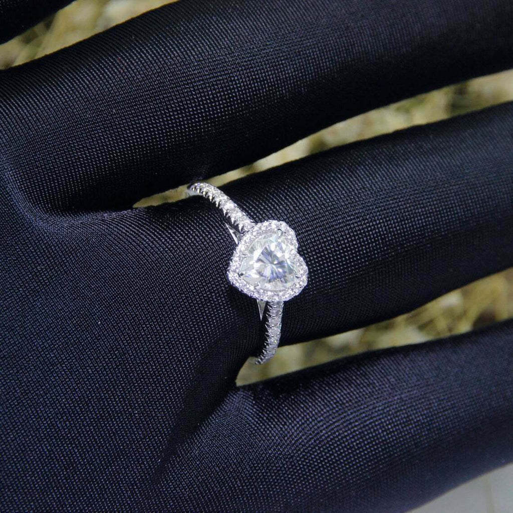 14k Gold Heart Diamond Cut Engagement Ring and Princess Cut Diamond St -  Abhika Jewels