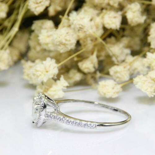 2.00 Ct Heart Shape Diamond Halo Engagement Ring 14K White Gold Finish On 925 Sterling Silver