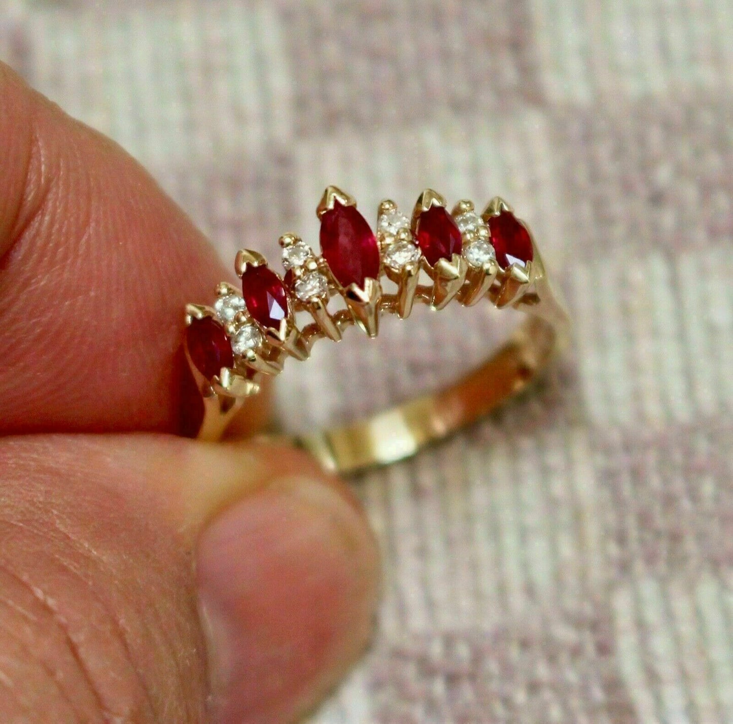 2.00 Ct Marquise Cut Red Ruby 14K Yellow Gold Over On 925 Sterling Silver Five-Stone Anniversary Gift Ring