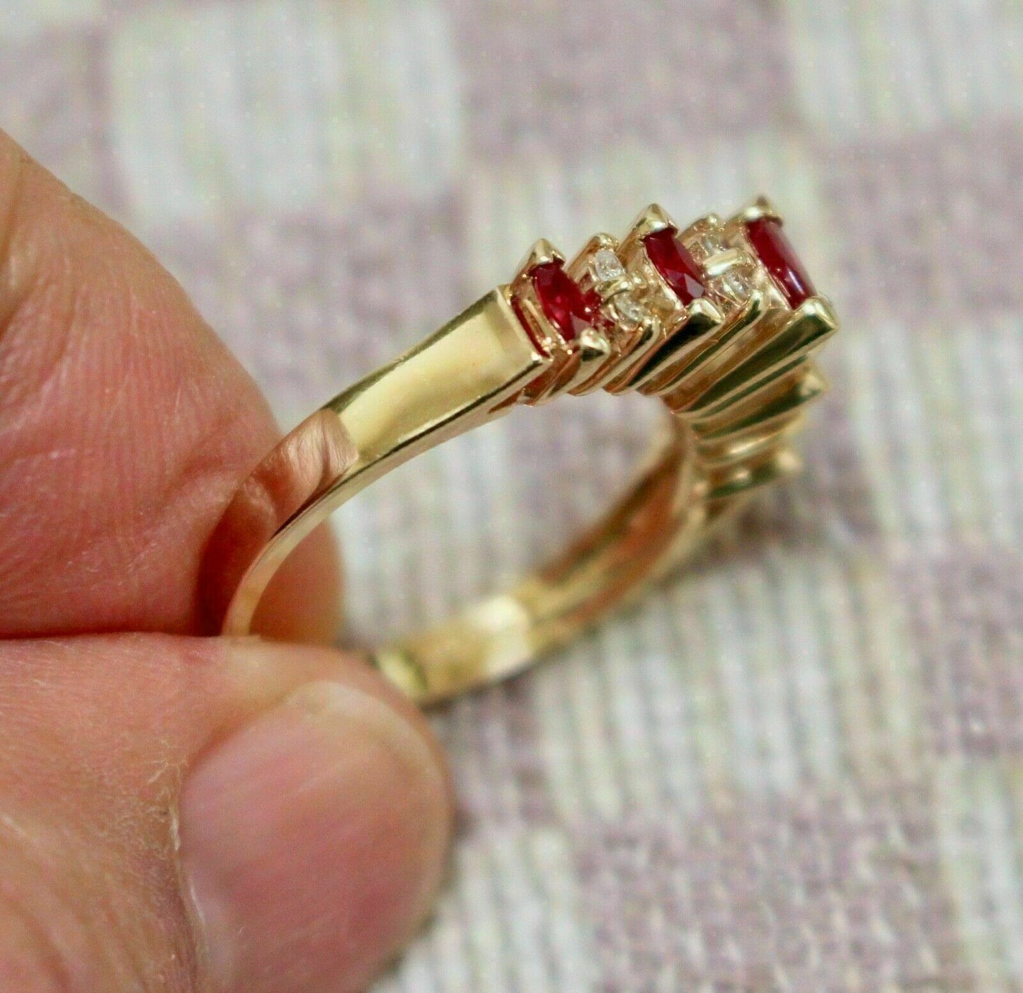 2.00 Ct Marquise Cut Red Ruby 14K Yellow Gold Over On 925 Sterling Silver Five-Stone Anniversary Gift Ring