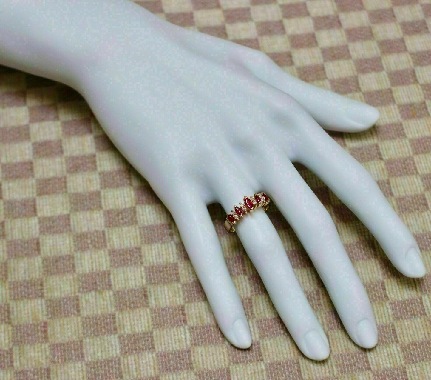 2.00 Ct Marquise Cut Red Ruby 14K Yellow Gold Over On 925 Sterling Silver Five-Stone Anniversary Gift Ring