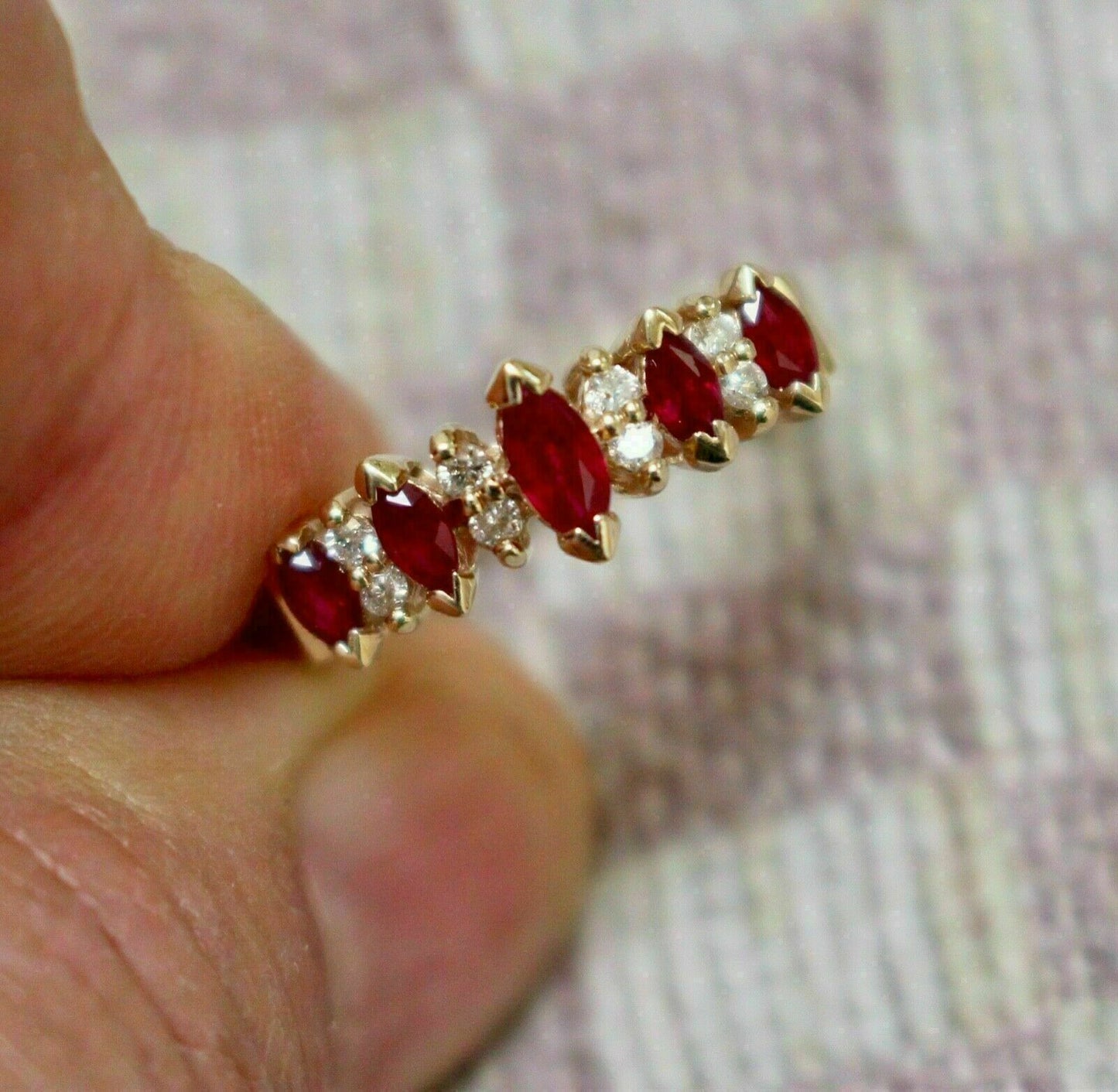 2.00 Ct Marquise Cut Red Ruby 14K Yellow Gold Over On 925 Sterling Silver Five-Stone Anniversary Gift Ring