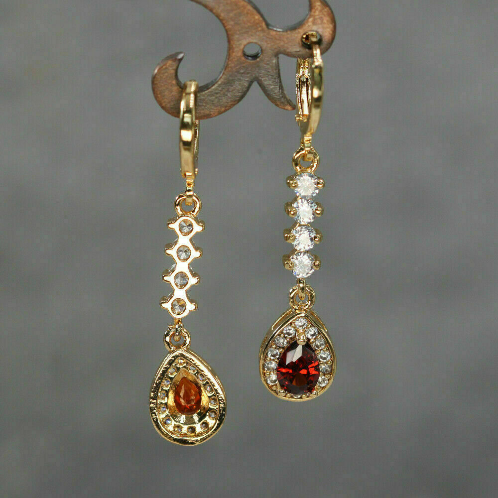 2.50 Ct Pear Cut Red Garnet Drop/Dangle Earrings Yellow Gold Over On 925 Sterling Silver