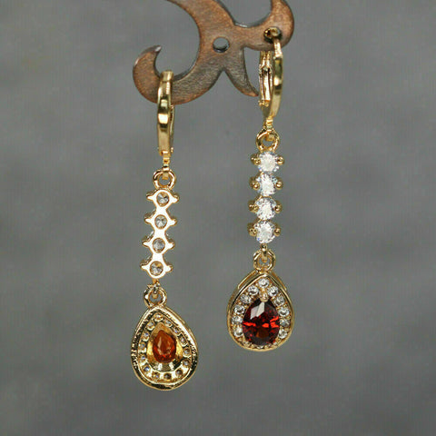 Long Victorian Garnet Drop Earrings in Metal - Victoria Sterling