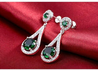 2.00Ct Round Cut Green Emerald 14k White Gold Over On 925 Silver Women's Drop Dangle Earrings