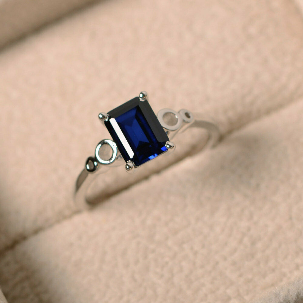 2.10 Ct Emerald Cut Blue Sapphire Solitaire 925 Sterling Silver Anniversary Gift Ring