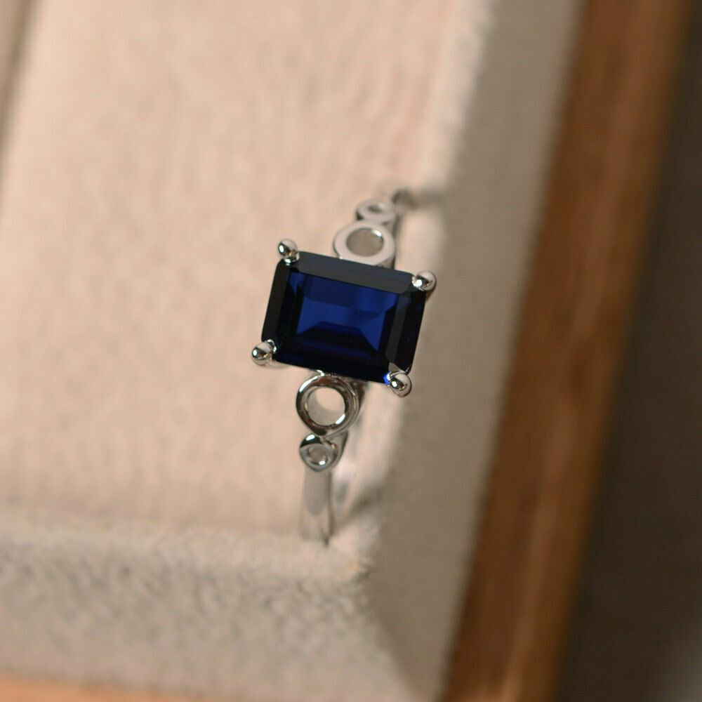 2.10 Ct Emerald Cut Blue Sapphire Solitaire 925 Sterling Silver Anniversary Gift Ring