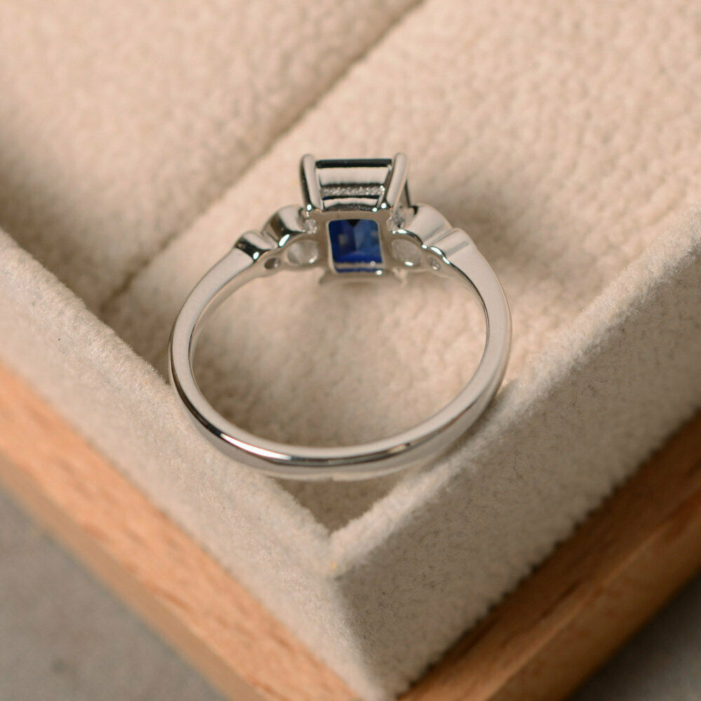 2.10 Ct Emerald Cut Blue Sapphire Solitaire 925 Sterling Silver Anniversary Gift Ring