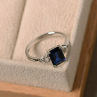 2.10 Ct Emerald Cut Blue Sapphire Solitaire 925 Sterling Silver Anniversary Gift Ring
